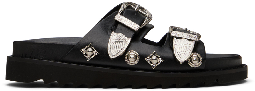 Black Double Buckle Charms Sandals by Toga Pulla on Sale