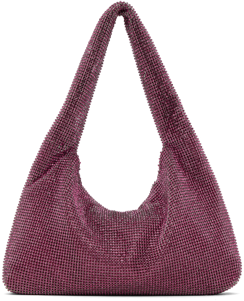 Kara Pink Mini Crystal Mesh Armpit Bag In Fuschia