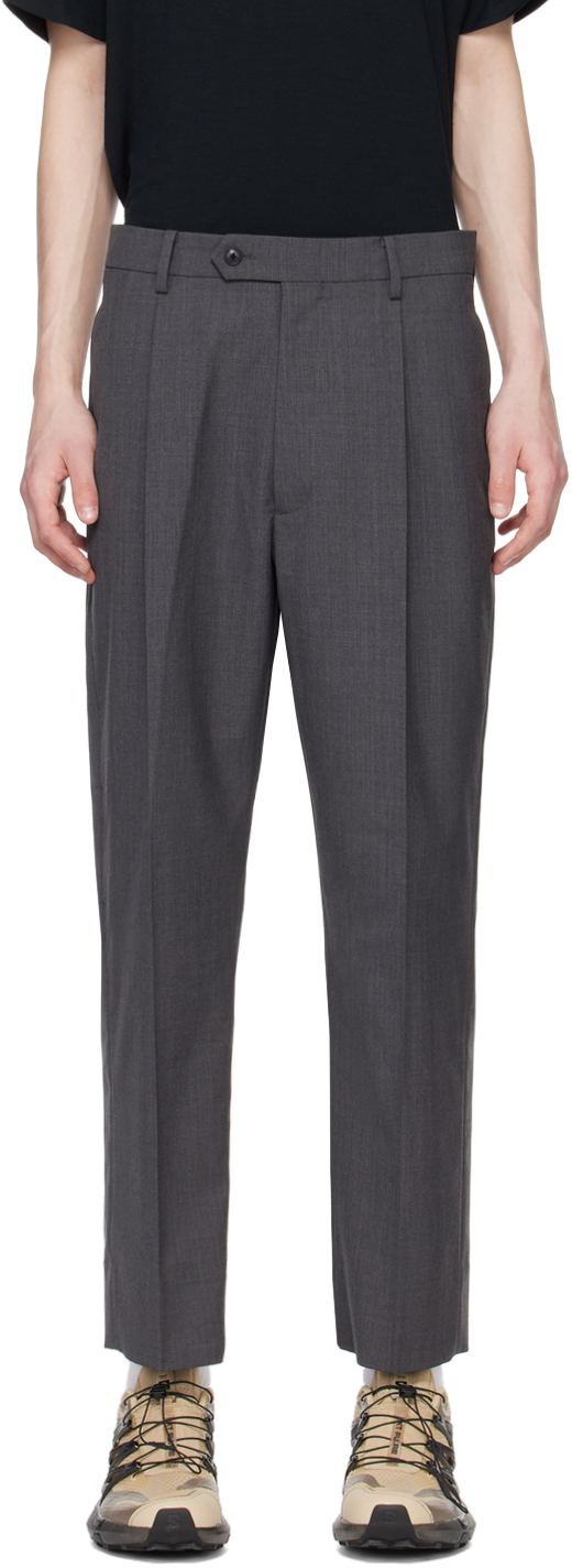 Shop Goldwin Gray One Tuck Trousers In Mix Gray