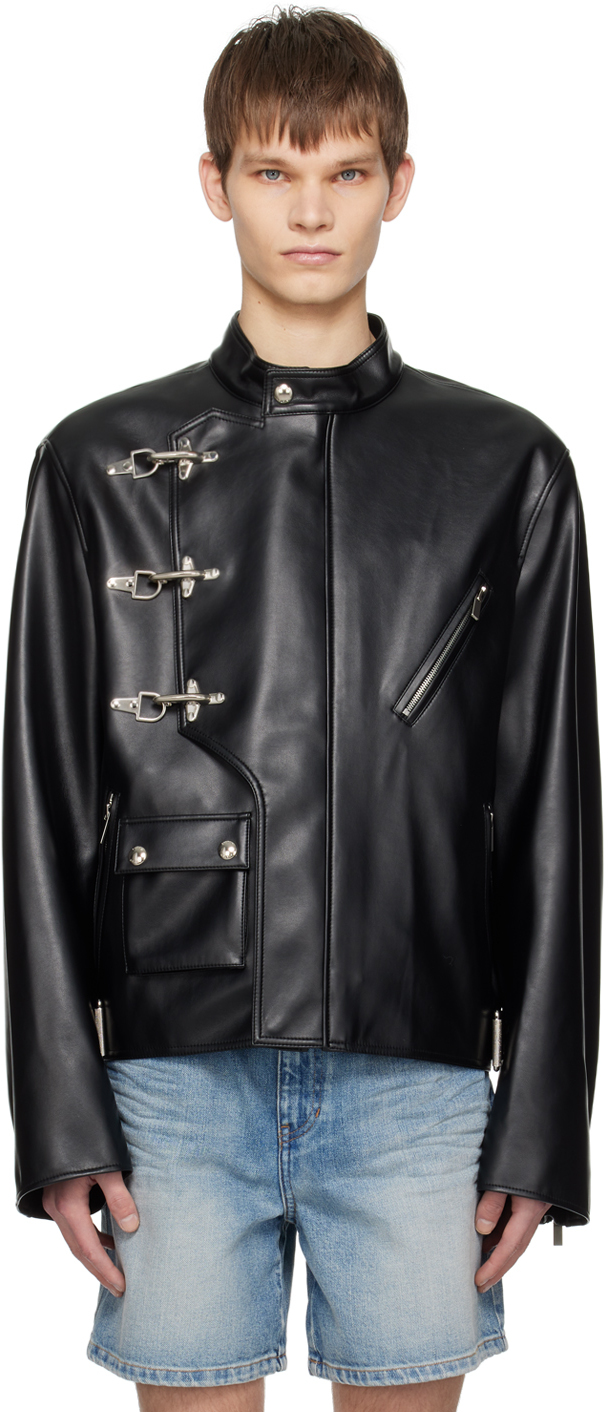 System Black B-7 Flight Faux-leather Jacket In Bk Black