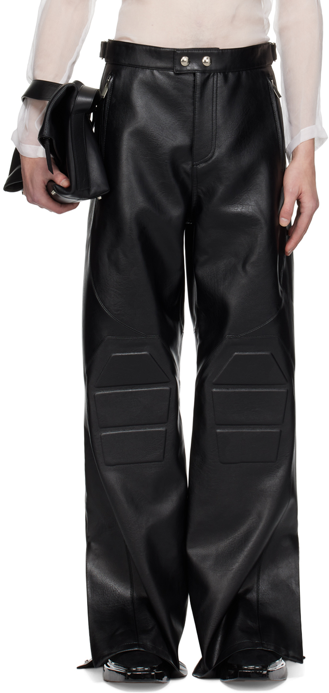 System Black Motorcycle Faux-leather Pants In Bk Black