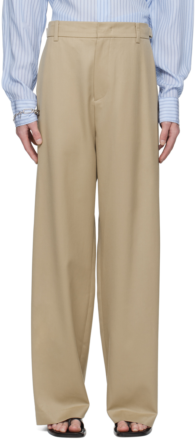 System Beige Wide-leg Trousers In Kb Khaki Brown