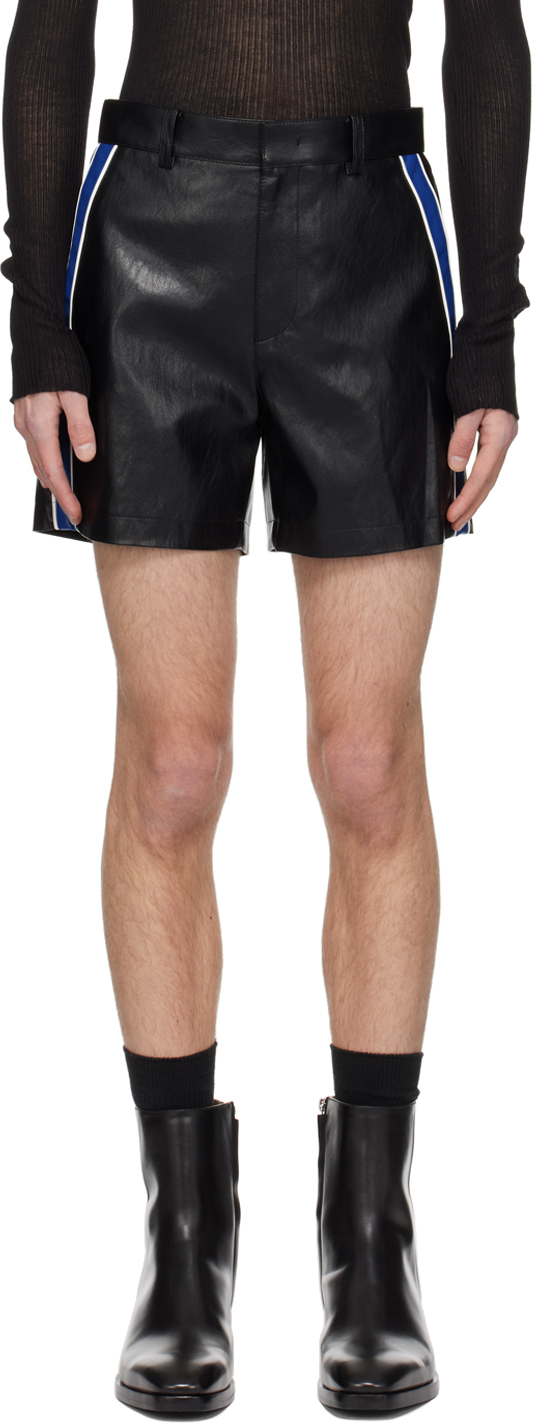 System Black Piping Faux-leather Shorts In Bk Black