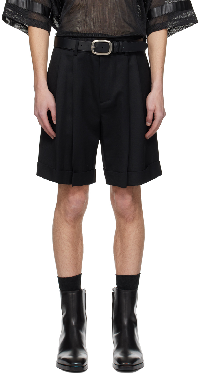 System Black Turnuped Shorts In Bk Black