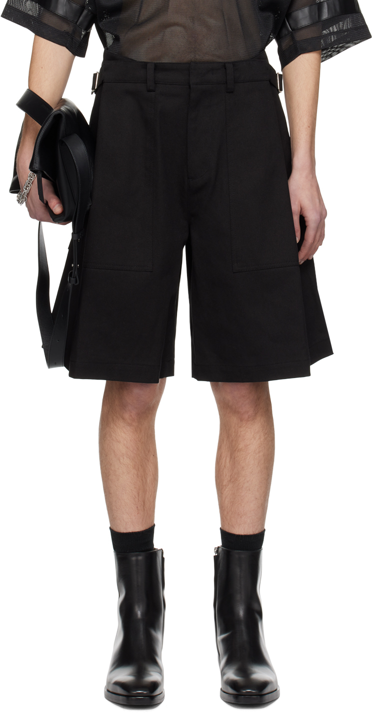 System Black Pleated Shorts In Bk Black