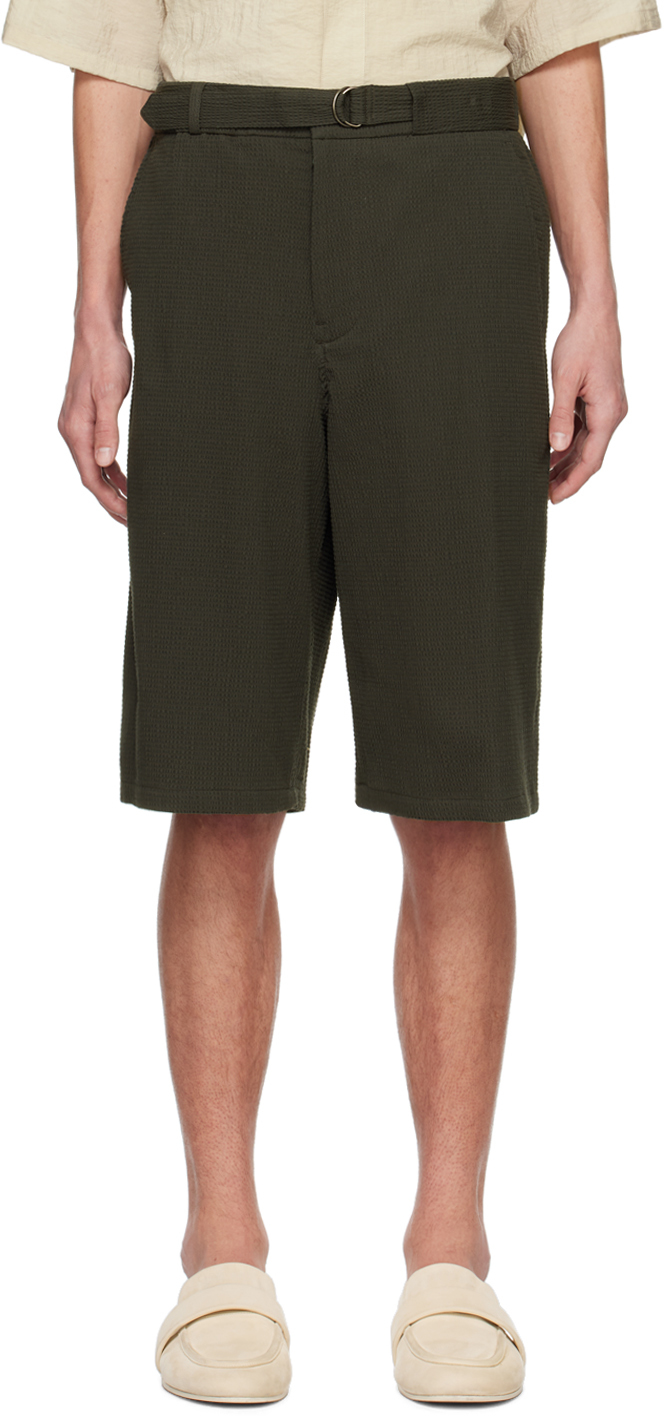 Le17septembre Green Belted Shorts In Khaki