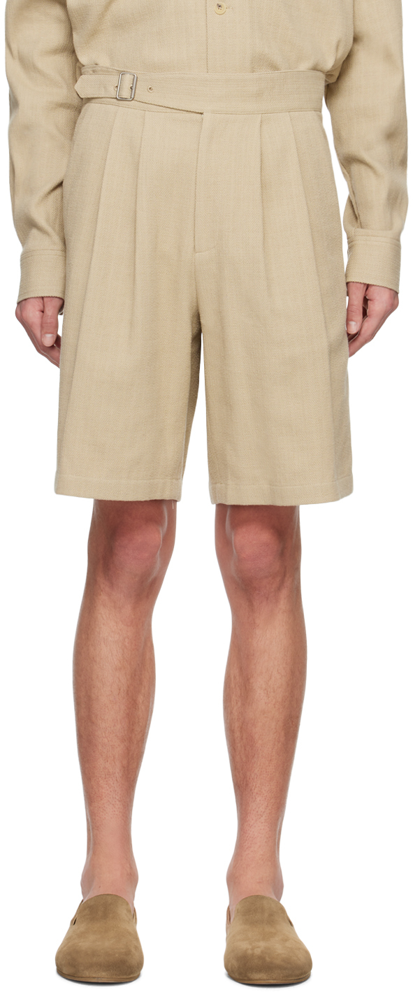 Beige Pin-Buckle Shorts