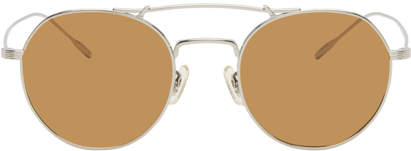 Oliver Peoples Silver Reymont Sunglasses In 503653 Silver/cognac