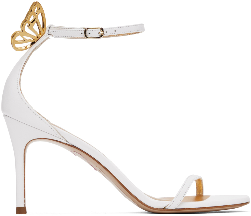 Shop Sophia Webster White Mariposa Heeled Sandals In White & Gold