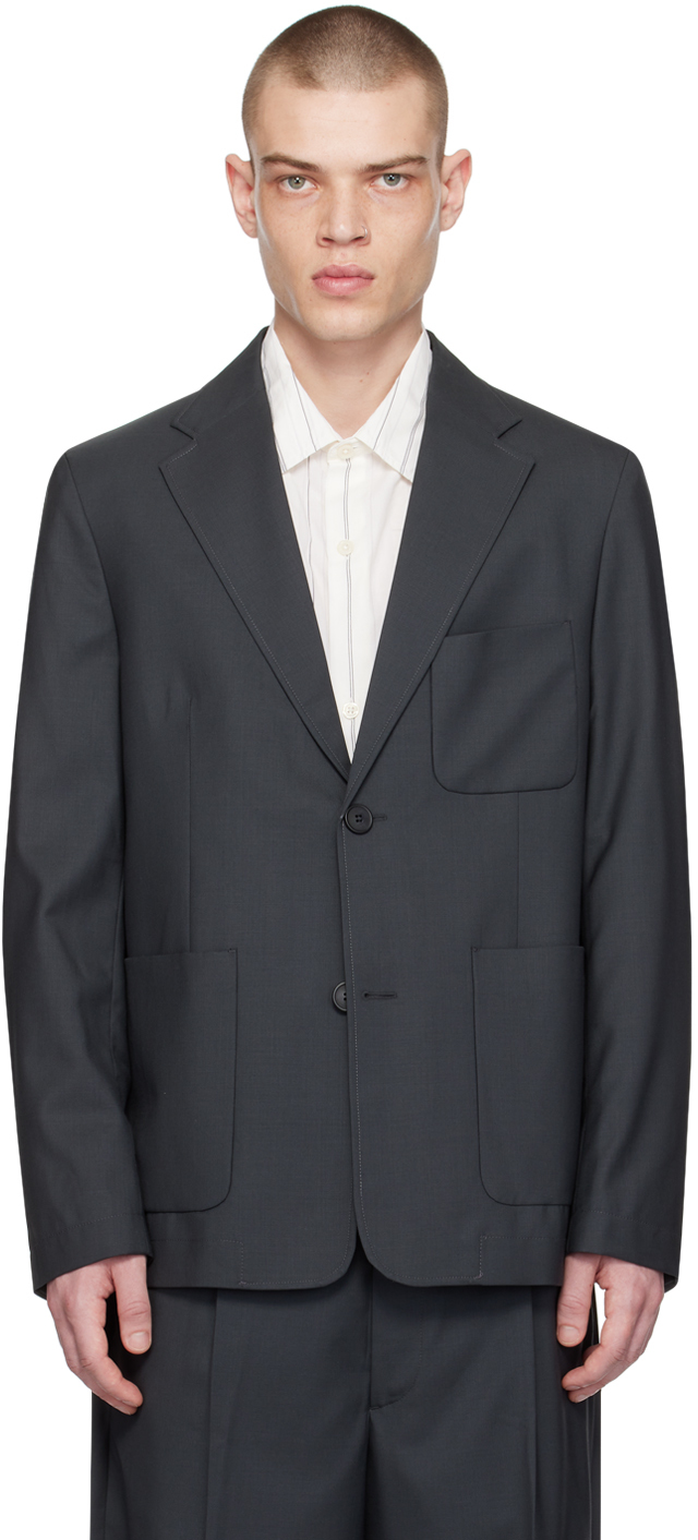 Gray Patch Pocket Blazer by mfpen on Sale