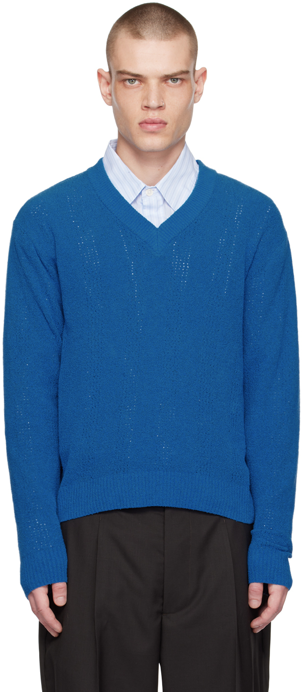 Mfpen Blue V-neck Sweater In Tax Blue