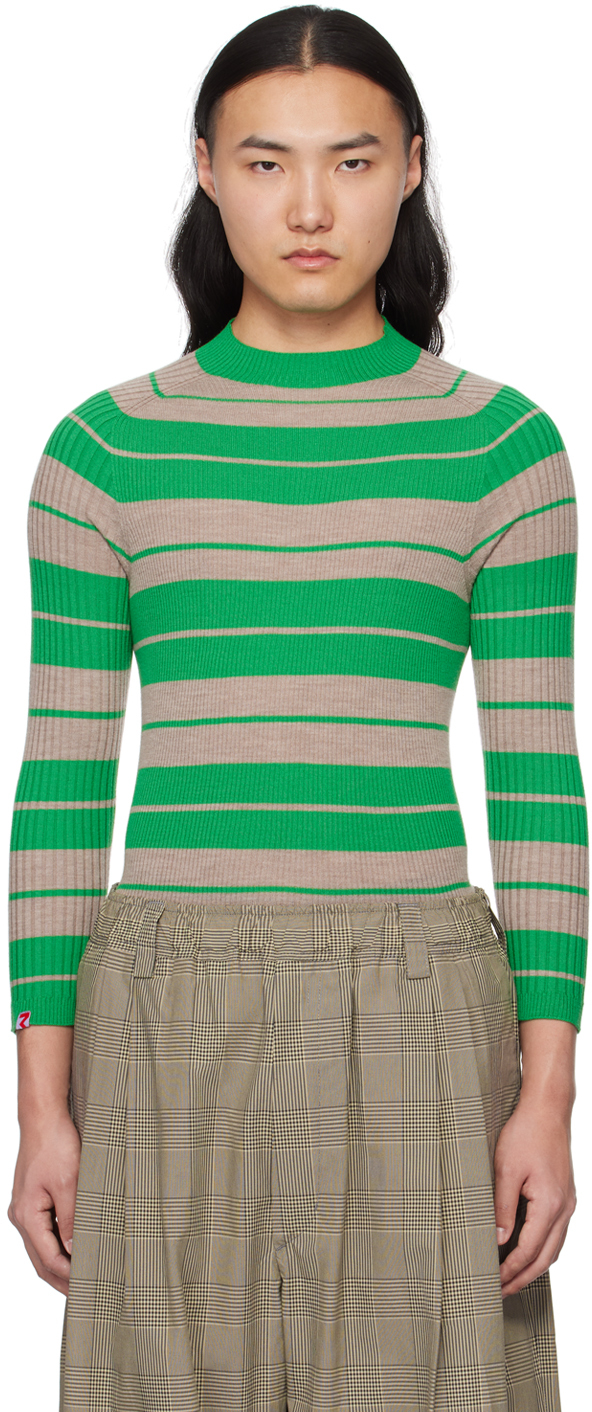 Taupe & Green Striped Sweater