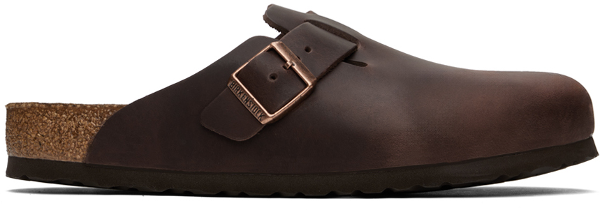 Shop Birkenstock Brown Regular Boston Soft Footbed Loafers In Habana Oiled Leather