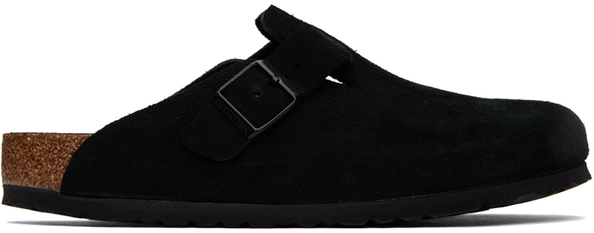 Birkenstock Black Regular Boston Soft Footbed Loafers In Black Suede