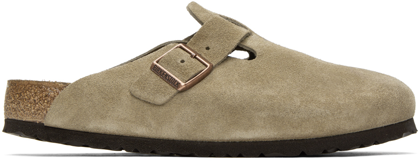 Shop Birkenstock Taupe Regular Boston Soft Footbed Loafers In Taupe Suede