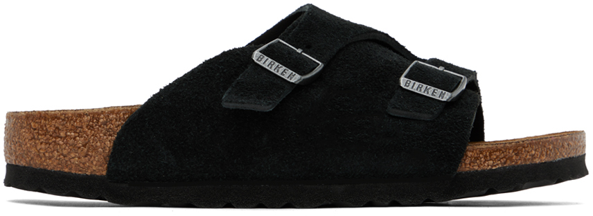 Shop Birkenstock Black Regular Zürich Sandals In Black Suede
