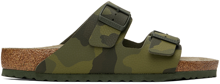 Shop Birkenstock Khaki Arizona Sandals In Camo Green