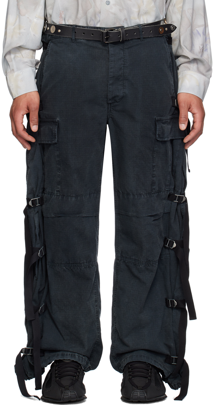 Shop Magliano Black Strap Cargo Pants In 9 Dirty Black