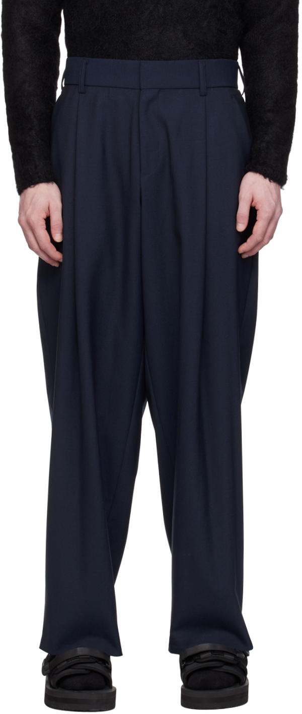 Kolor Navy Pleated Trousers In D-navy
