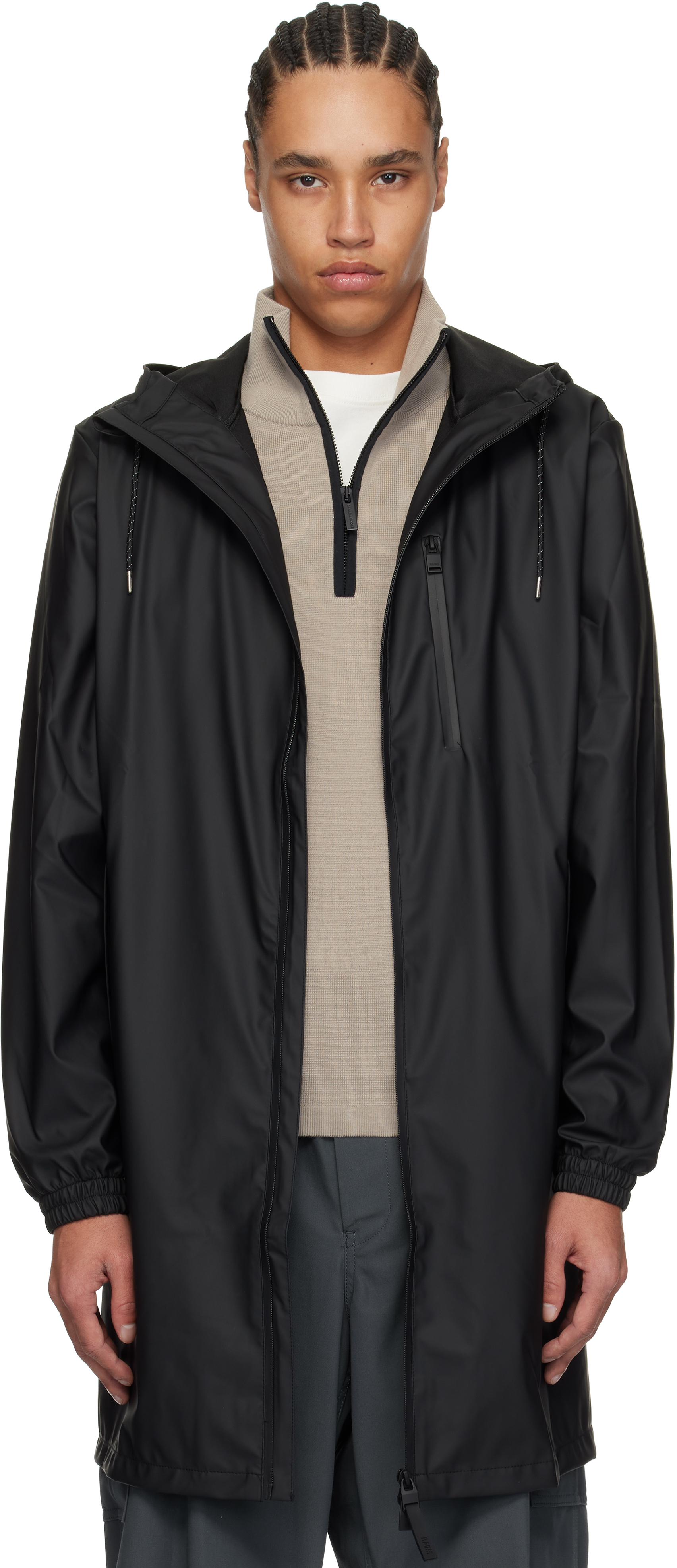 Black Long Storm Breaker Rain Coat