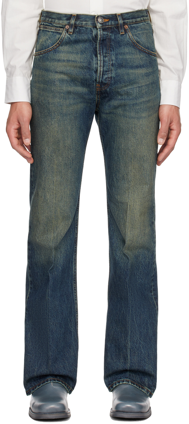 Blue Flared Jeans by Husbands on Sale