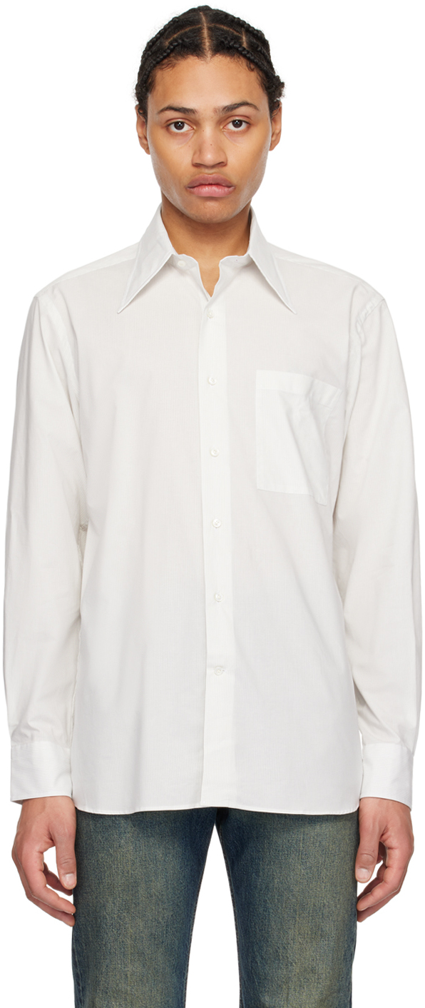 White & Gray Wide Collar Shirt