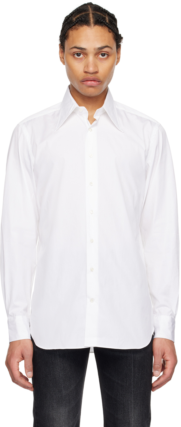 White Wide Collar Shirt