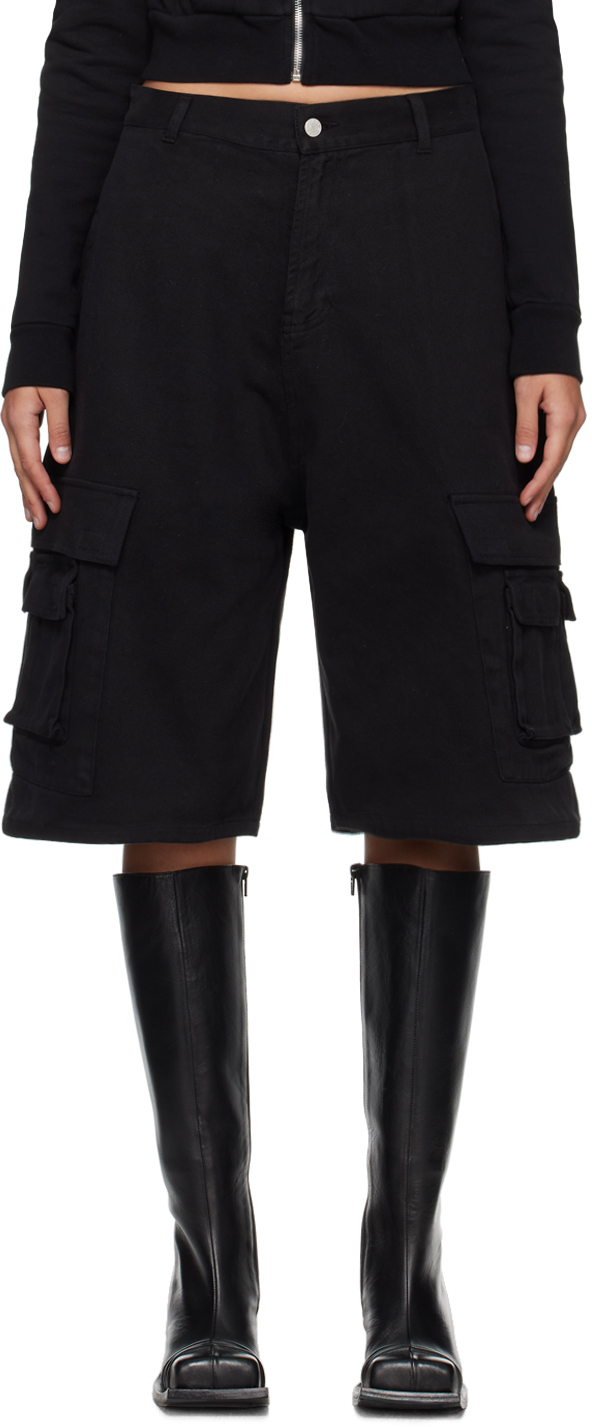 Black Six-Pocket Denim Cargo Shorts
