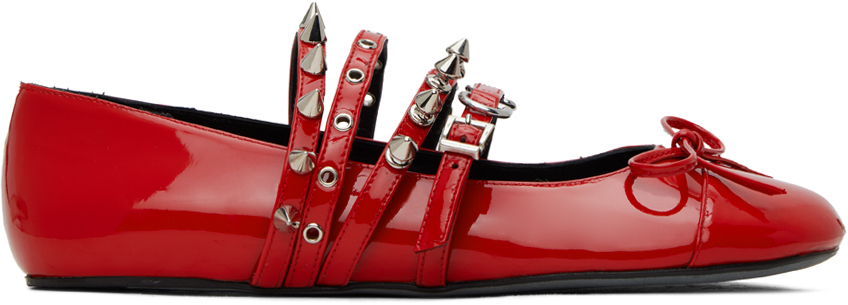 Abra Red Spike Ballerina Flats In 6 Red Patent