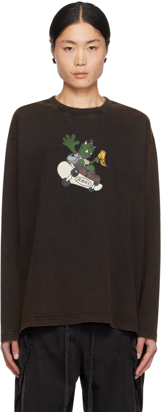 【関税込み】ABRA ブラウン 'Abra Paris' Tシャツ ABRA PARIS T-SHIRT