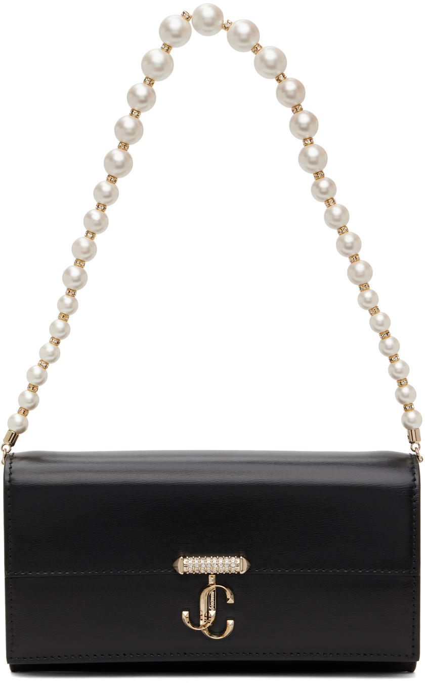 Shop Jimmy Choo Black Avenue Wallet Bag In Black/light Gold