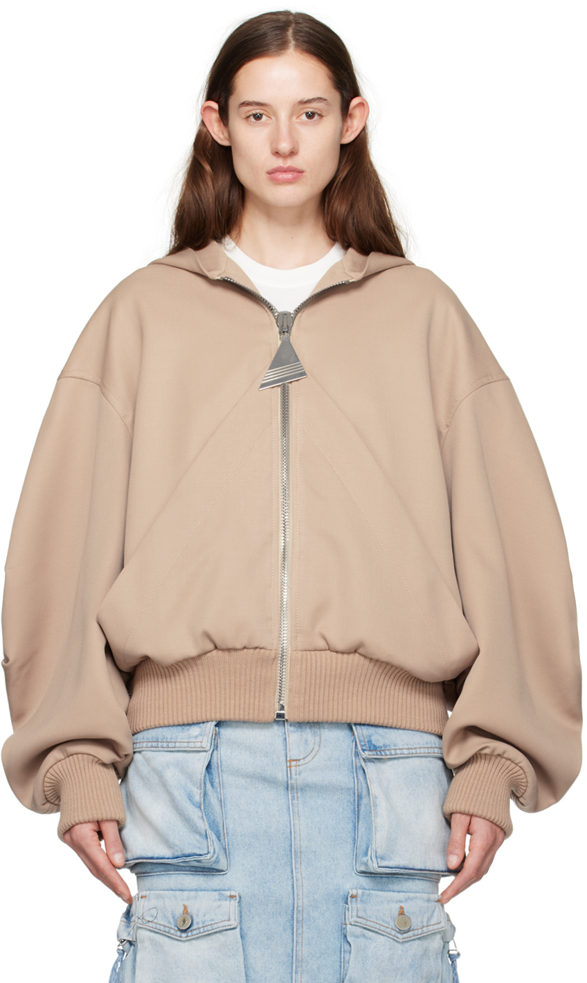 The Attico Beige Hooded Bomber Jacket