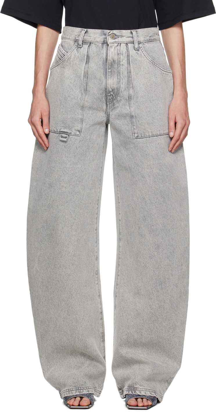 Shop Attico Gray Wide-leg Jeans In 607 Light Grey