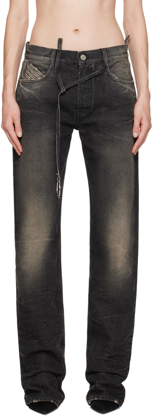 Attico Grey Long Jeans In 611 Dark Grey/sand