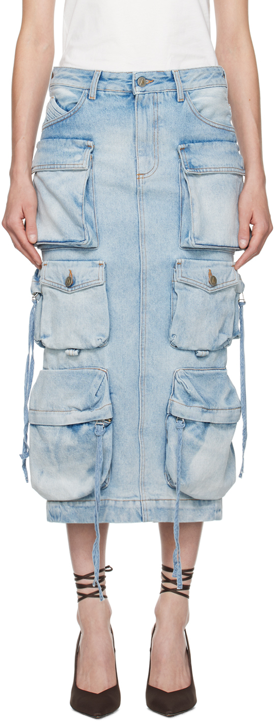 Blue Pocket Denim Midi Skirt
