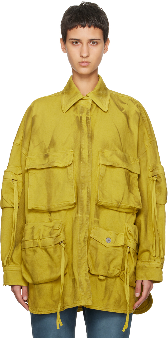 Attico Yellow Fern Denim Coat In 608 Hazelnut/green