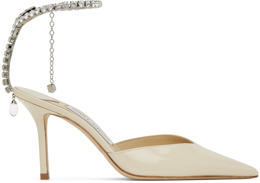 Shop Jimmy Choo Off-white Saeda 85 Heels In Linen/crystal