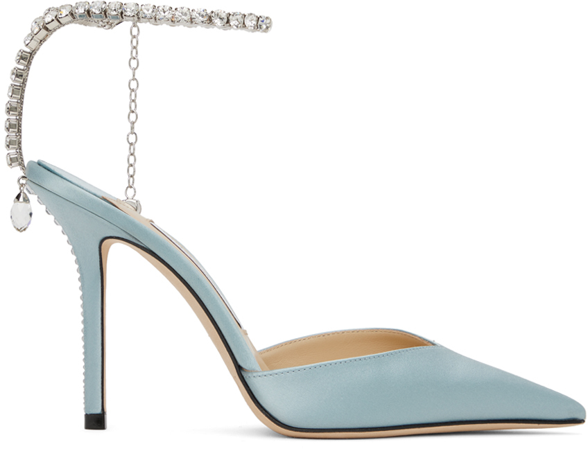 Jimmy Choo Ssense Exclusive Blue Saeda 100 Heels In Ice Blue/crystals