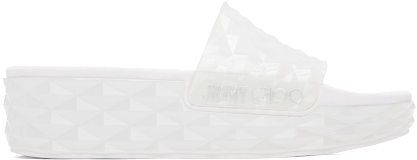 Shop Jimmy Choo Transparent Diamond Slides In V White