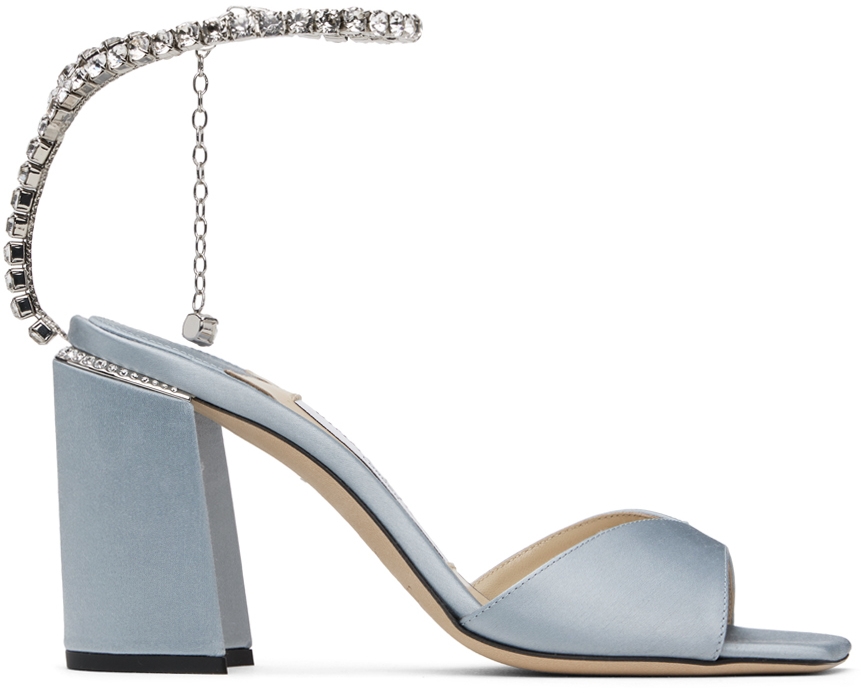 JIMMY CHOO Saeda Sandal Block Heel 85 ブロックヒールサンダル Saeda Sandal 85 | Ivory Satin Block Heel Sandals with