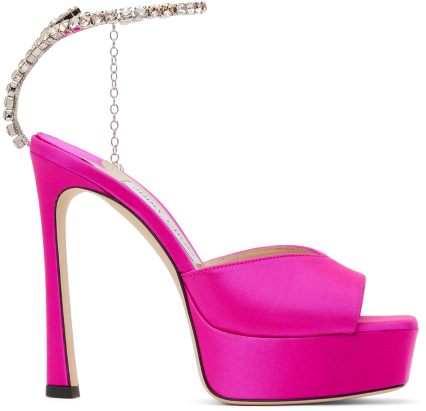 Jimmy Choo: Pink Saeda 125 Heeled Sandals | SSENSE