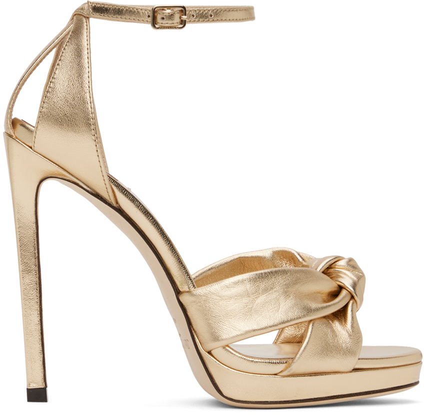 Shop Jimmy Choo Gold Rosie 120 Heeled Sandals