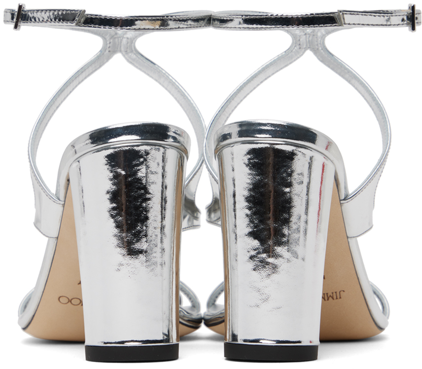 Jimmy Choo Mirror Effect Leather Sandal Silver Color In Silver