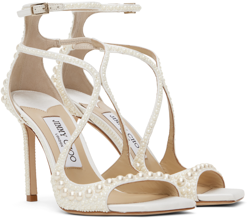 Jimmy Choo Azia 95 Sandals With Pearls In White/white