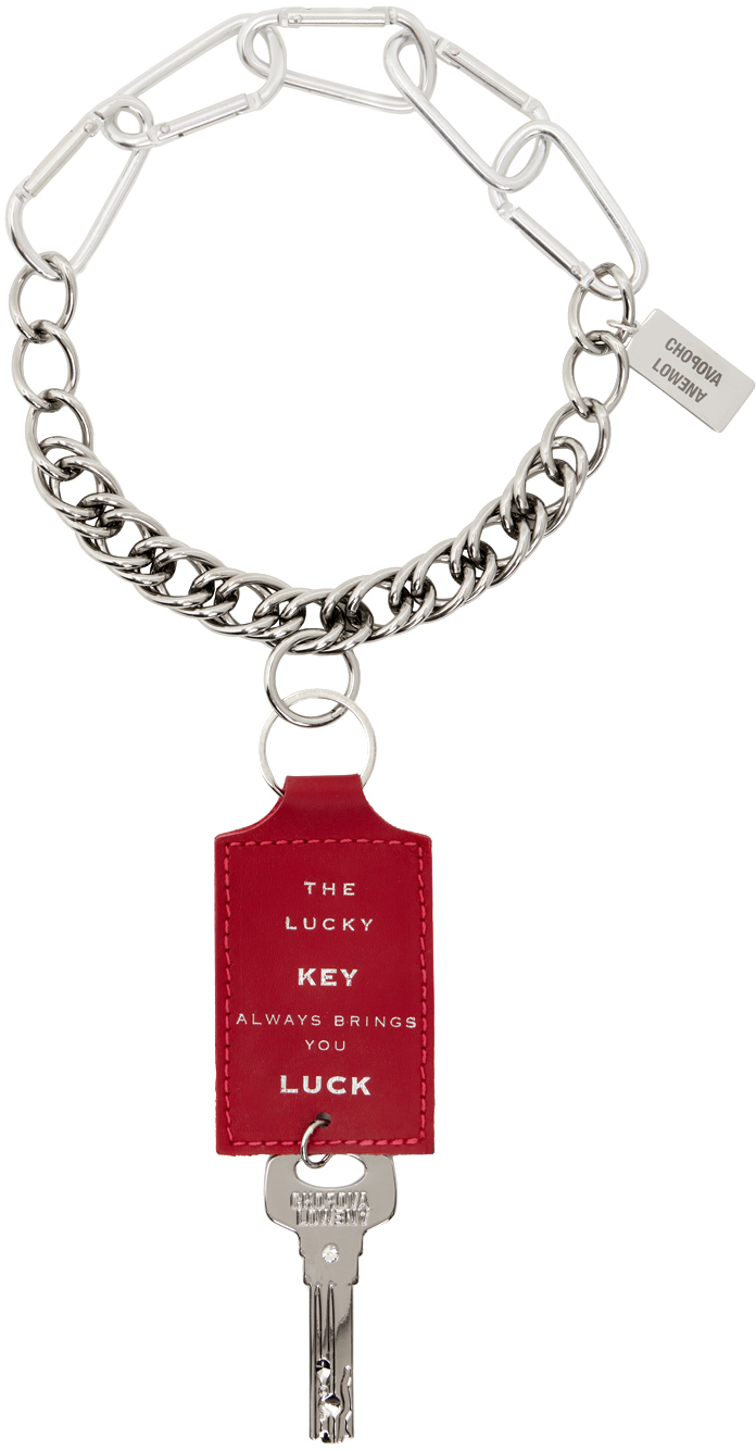 Chopova Lowena Silver Lucky Key Charm Necklace In Red