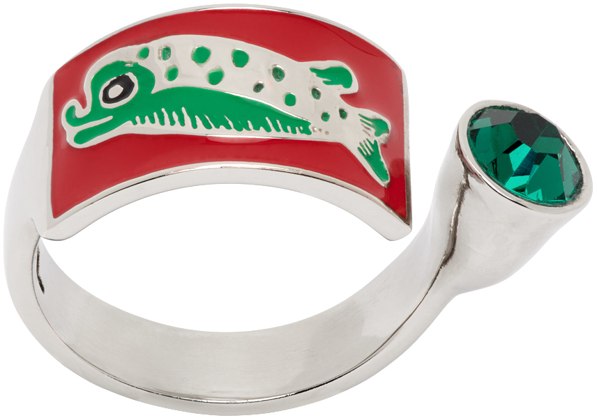 Chopova Lowena Silver Nosey Fish Ring In Red/green