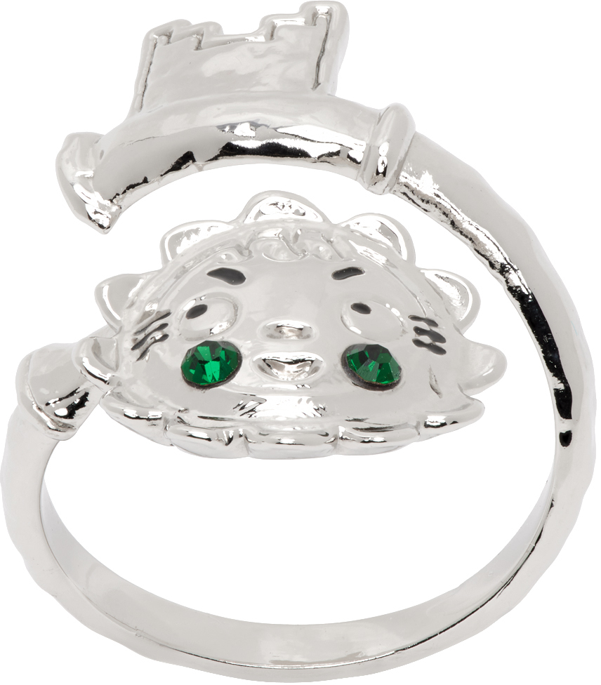 Chopova Lowena Silver Cheeks & Key Ring In Green/silver