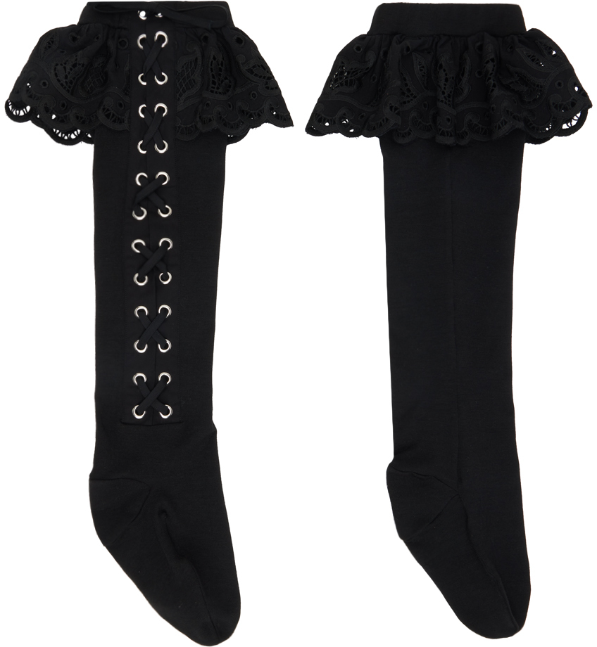 Black Lace-Up Socks