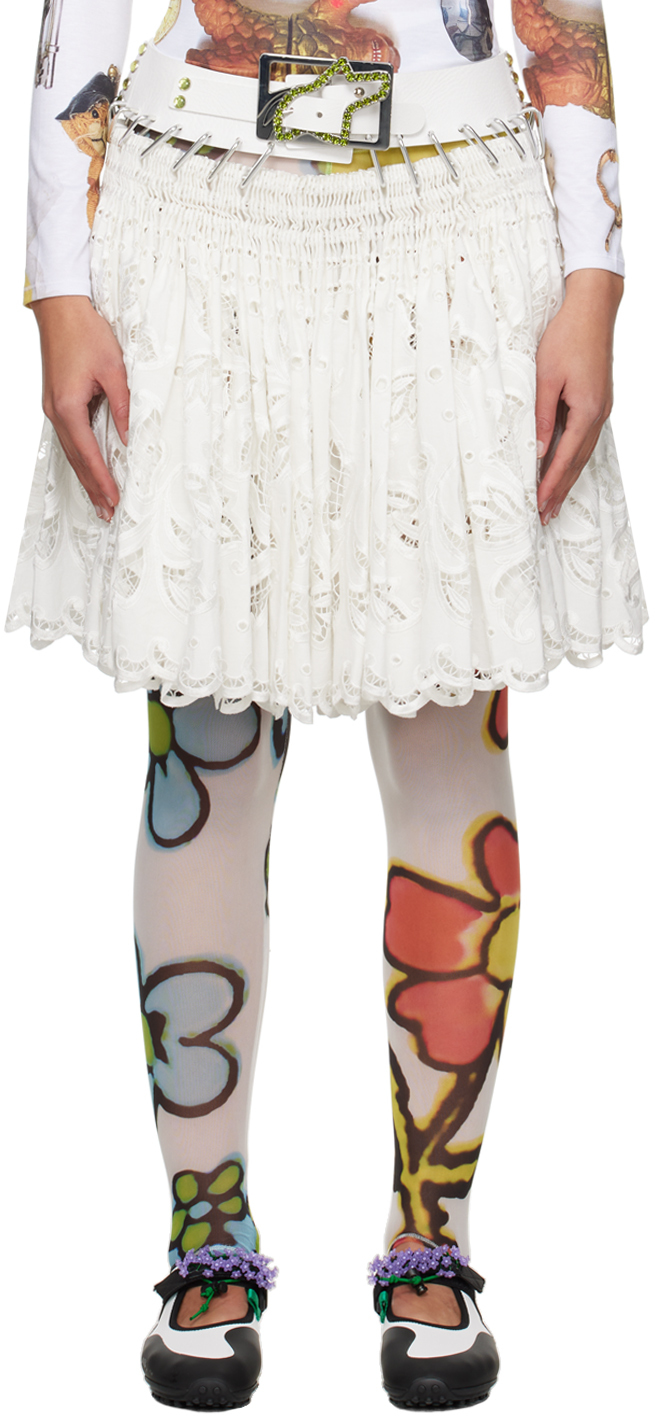 Chopova Lowena White Barley Smocked Miniskirt
