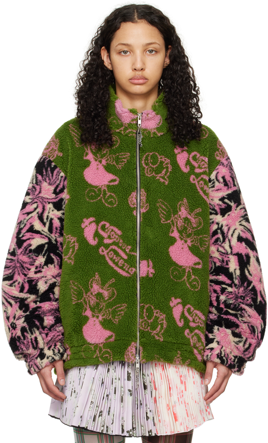 Chopova Lowena Khaki & Pink Cartoon Jacket In Pink/green